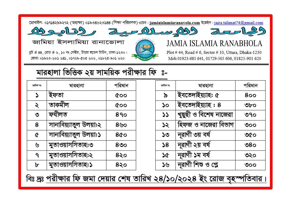 ২য় সাময়িক পরীক্ষা-২০২৪-২৫খৃ. এর নতুন তারিখ।